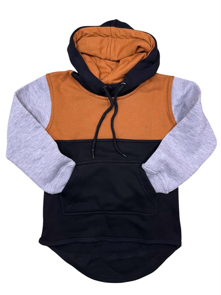Rust, Grey, Black Long Tail Hoodie No Zip