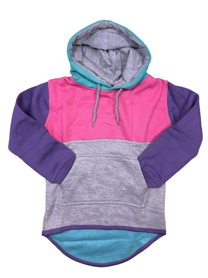 Pink, Teal, Grey, Purple Long Tail Hoodie No Zip